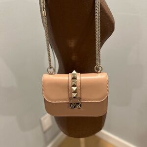 Valentino Garavani Gold Rockstud Crossbody, Detacheable Chain, Poudre